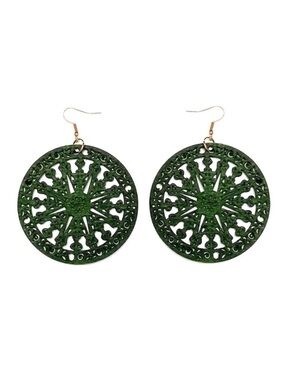 ⭐️ 5 for $25 Natural Wood Green Painted Lightweight Earrings Gold Tone Hoops